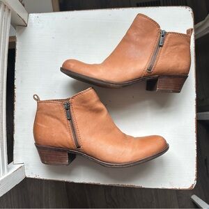 Lucky Brand Cognac Leather Ankle Booties with Side Zip Basel 9.5